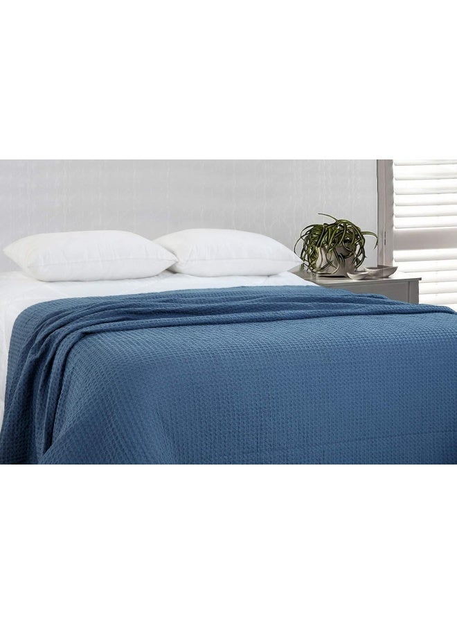 HILLFAIR 100% Combed Cotton Blanketâ€“ Queen Size Bed Blanketâ€“ Warm Soft All Season Breathable Lightweight Summer Blanketsâ€“ Waffle Weave Home Decor Bed Blanket- Navy Queen Bed Cotton Blankets/Bedcover - Image 2